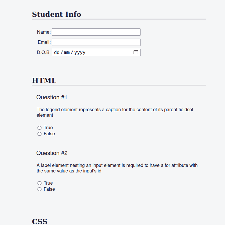 HTML CSS Quiz